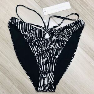 Jonathan Simkhai Alani Printed Bikini Bottom Swim Abstract Fern Black White S